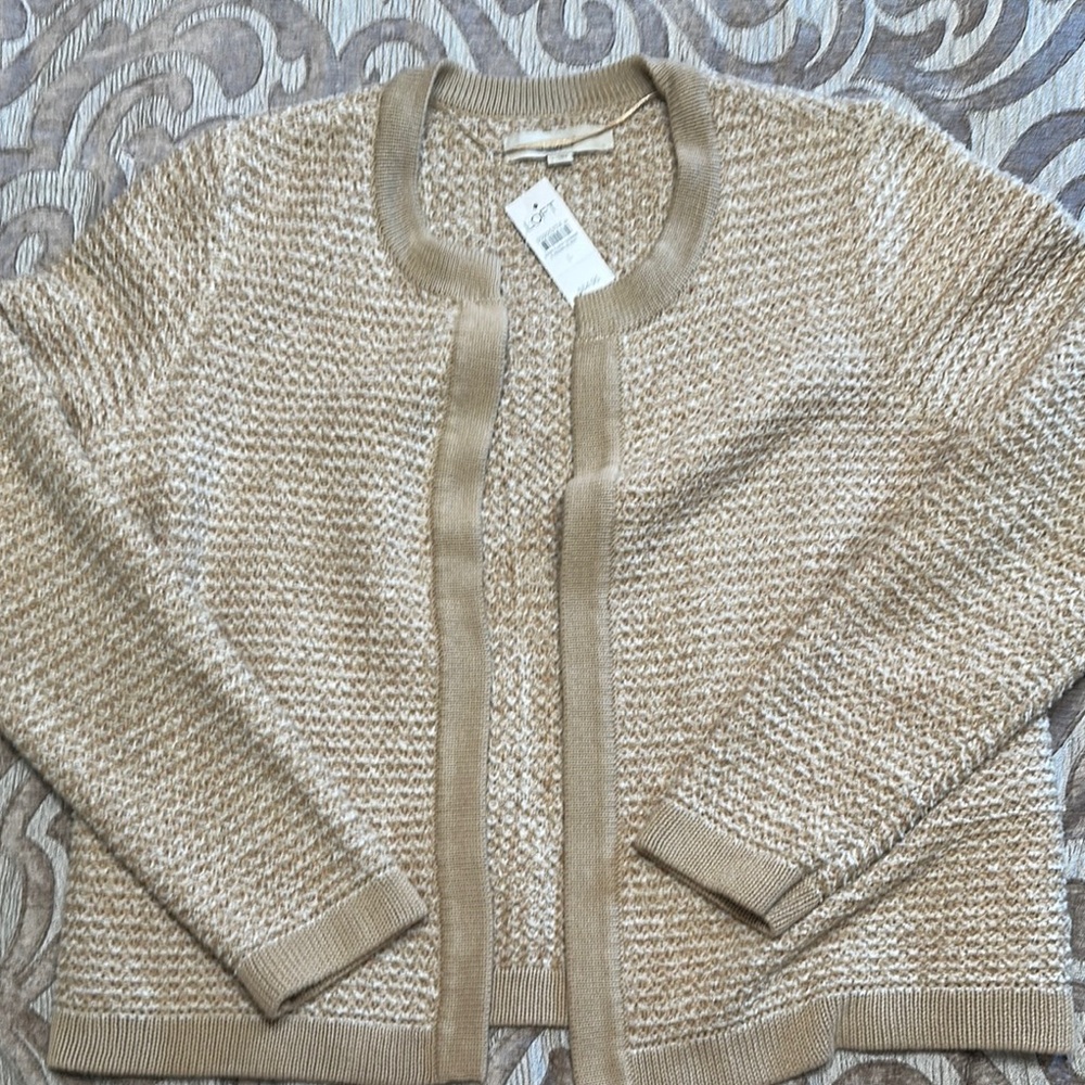 LOFT Cream Cardigan Sweater with Ribbed Details